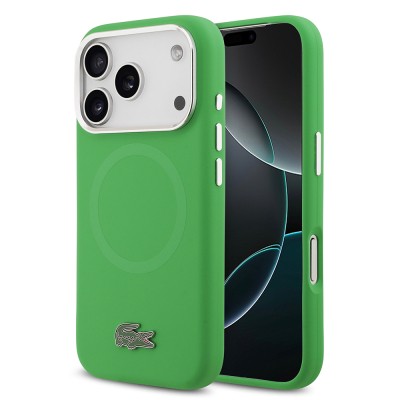 Apple iPhone 17 Pro Kılıf Lacoste Orjinal Lisanslı M-safe Şarj Özellikli İkonik Logolu Metal Kamera Çerçeveli Silikon Kapak - 4