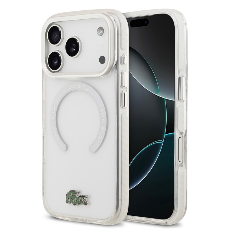 Apple iPhone 17 Pro Kılıf Lacoste Orjinal Lisanslı M-safe Şarj Özellikli İkonik Timsah Logolu Buzlu Kapak - 3