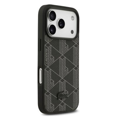 Apple iPhone 17 Pro Kılıf Lacoste Orjinal Lisanslı M-safe Şarj Özellikli PU Deri Tasarımlı Kartlıklı Karışık Monogram Desenli Kapak - 6