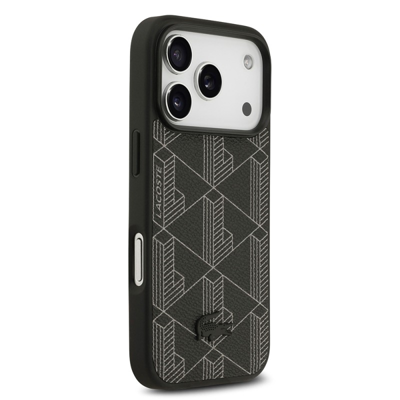 Apple iPhone 17 Pro Kılıf Lacoste Orjinal Lisanslı M-safe Şarj Özellikli PU Deri Tasarımlı Kartlıklı Karışık Monogram Desenli Kapak - 6