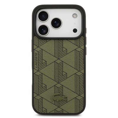 Apple iPhone 17 Pro Kılıf Lacoste Orjinal Lisanslı M-safe Şarj Özellikli PU Deri Tasarımlı Kartlıklı Karışık Monogram Desenli Kapak - 15