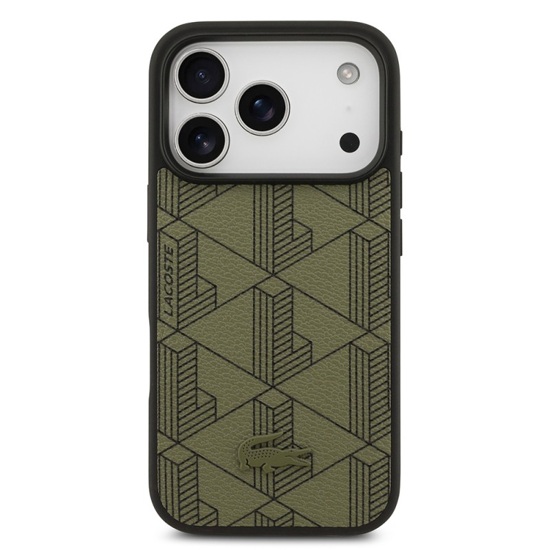 Apple iPhone 17 Pro Kılıf Lacoste Orjinal Lisanslı M-safe Şarj Özellikli PU Deri Tasarımlı Kartlıklı Karışık Monogram Desenli Kapak - 15