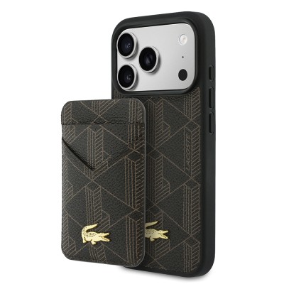 Apple iPhone 17 Pro Kılıf Lacoste Orjinal Lisanslı M-safe Şarj Özellikli PU Deri Tasarımlı Kartlıklı Karışık Monogram Desenli Kapak - 4