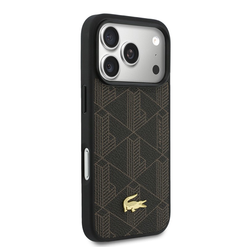Apple iPhone 17 Pro Kılıf Lacoste Orjinal Lisanslı M-safe Şarj Özellikli PU Deri Tasarımlı Kartlıklı Karışık Monogram Desenli Kapak - 27