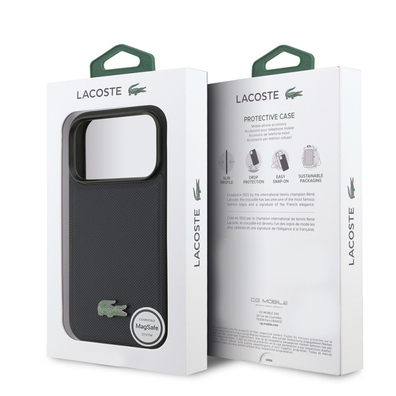 Apple iPhone 17 Pro Kılıf Lacoste Orjinal Lisanslı M-safe Şarj Özellikli PU Pike Desenli Metal Logolu Kapak - 8