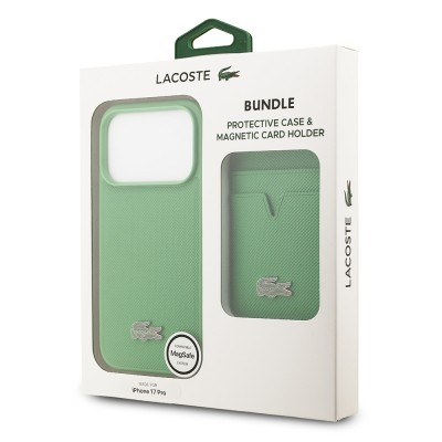 Apple iPhone 17 Pro Kılıf Lacoste Orjinal Lisanslı M-safe Şarj Özellikli PU Pike Desenli Metal Logolu Kartlıklı Kapak - 42