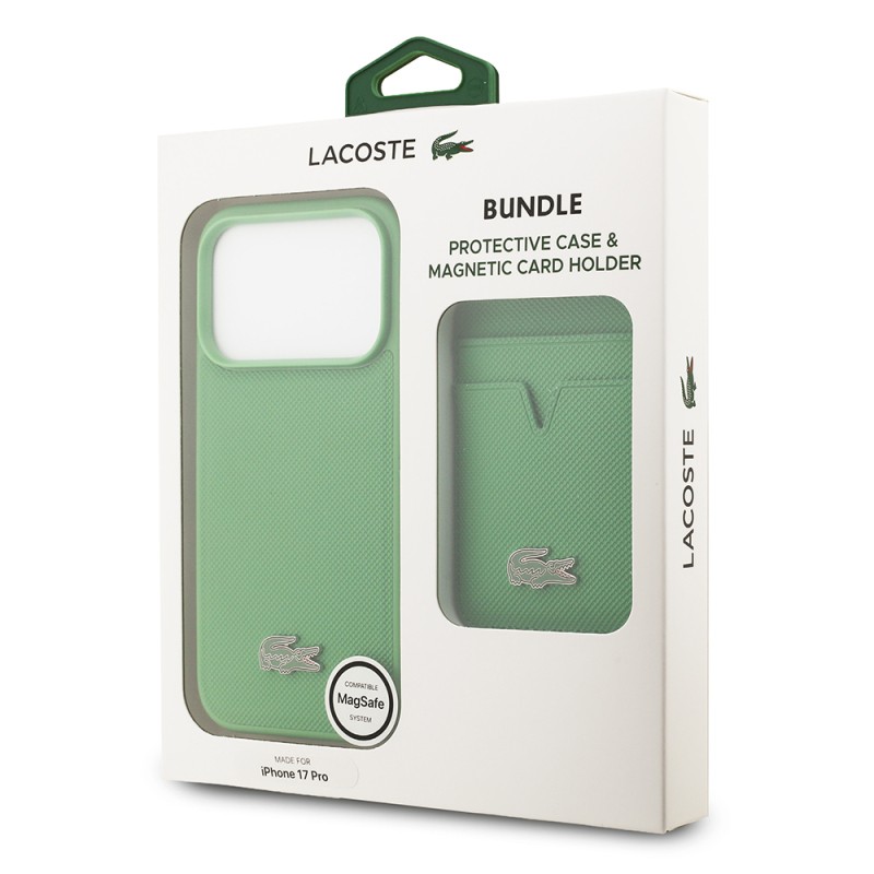 Apple iPhone 17 Pro Kılıf Lacoste Orjinal Lisanslı M-safe Şarj Özellikli PU Pike Desenli Metal Logolu Kartlıklı Kapak - 42