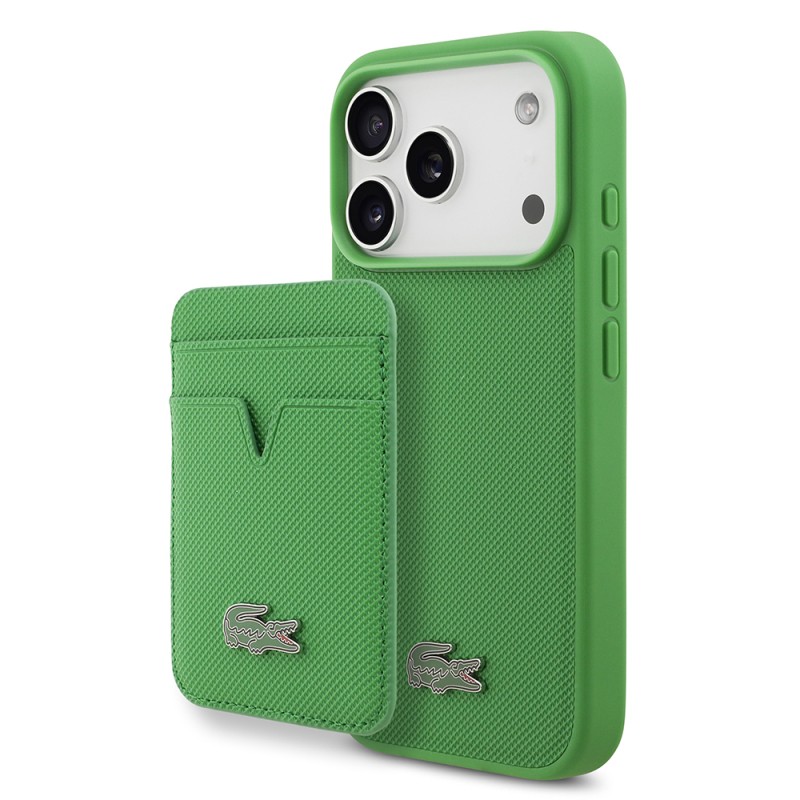 Apple iPhone 17 Pro Kılıf Lacoste Orjinal Lisanslı M-safe Şarj Özellikli PU Pike Desenli Metal Logolu Kartlıklı Kapak - 2