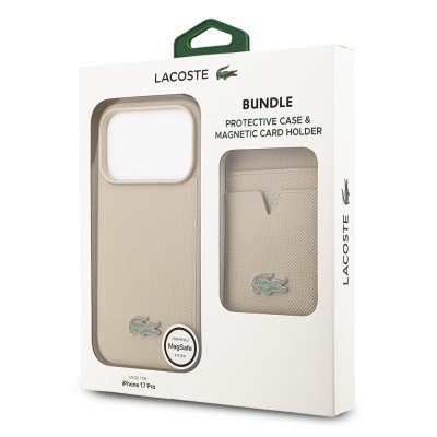 Apple iPhone 17 Pro Kılıf Lacoste Orjinal Lisanslı M-safe Şarj Özellikli PU Pike Desenli Metal Logolu Kartlıklı Kapak - 45
