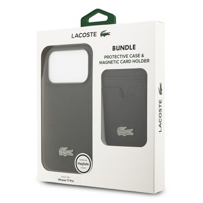 Apple iPhone 17 Pro Kılıf Lacoste Orjinal Lisanslı M-safe Şarj Özellikli PU Pike Desenli Metal Logolu Kartlıklı Kapak - 44