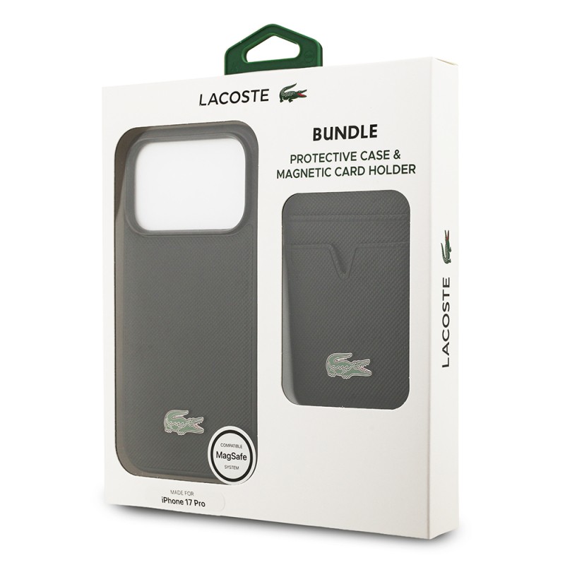 Apple iPhone 17 Pro Kılıf Lacoste Orjinal Lisanslı M-safe Şarj Özellikli PU Pike Desenli Metal Logolu Kartlıklı Kapak - 44