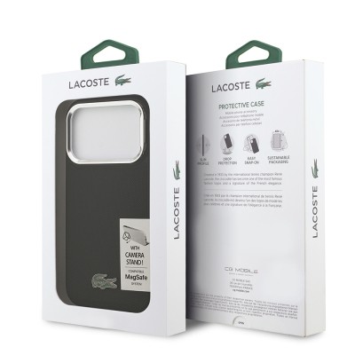 Apple iPhone 17 Pro Kılıf Lacoste Orjinal Lisanslı M-safe Şarj Özellikli PU Pike Desenli Standlı Metal Logolu Kapak - 12