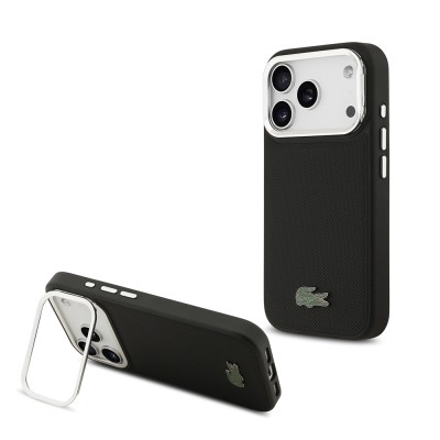 Apple iPhone 17 Pro Kılıf Lacoste Orjinal Lisanslı M-safe Şarj Özellikli PU Pike Desenli Standlı Metal Logolu Kapak - 2