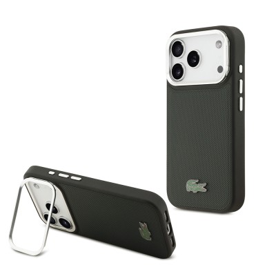 Apple iPhone 17 Pro Kılıf Lacoste Orjinal Lisanslı M-safe Şarj Özellikli PU Pike Desenli Standlı Metal Logolu Kapak - 4
