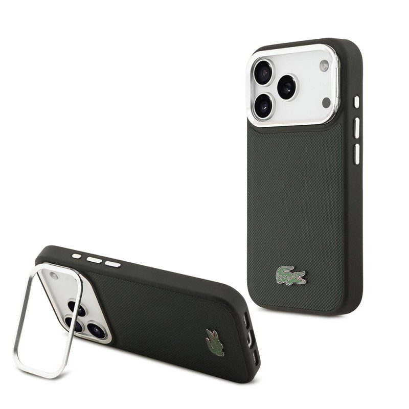 Apple iPhone 17 Pro Kılıf Lacoste Orjinal Lisanslı M-safe Şarj Özellikli PU Pike Desenli Standlı Metal Logolu Kapak - 4