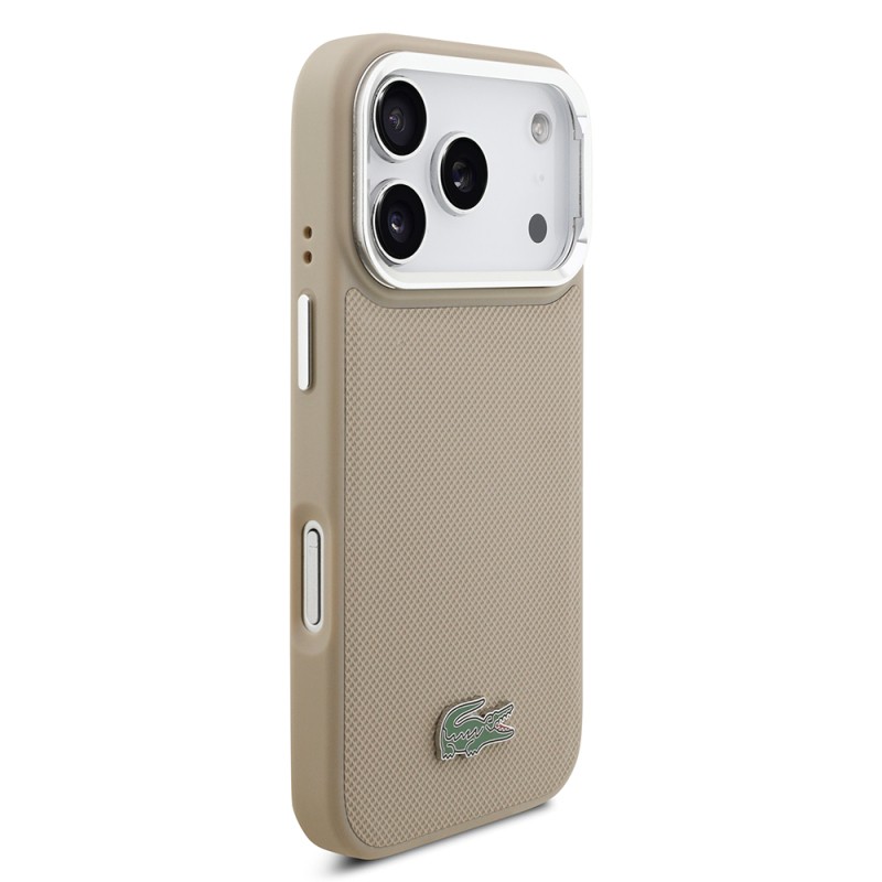 Apple iPhone 17 Pro Kılıf Lacoste Orjinal Lisanslı M-safe Şarj Özellikli PU Pike Desenli Standlı Metal Logolu Kapak - 29