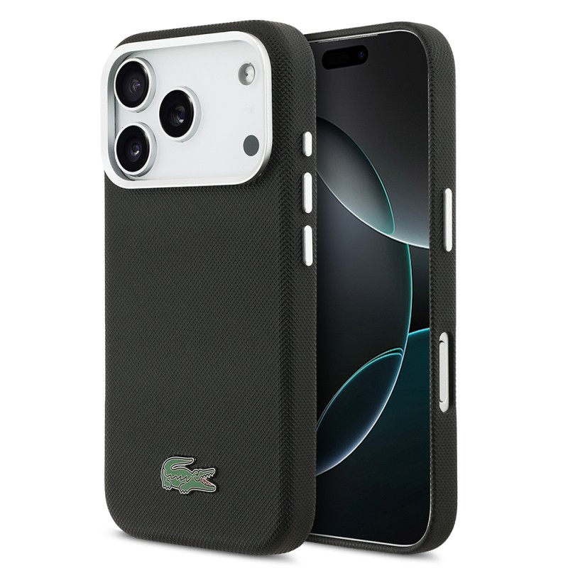 Apple iPhone 17 Pro Kılıf Lacoste Orjinal Lisanslı M-Safe Şarj Özellikli PVC Pike Desenli Arka Yüzey İkonik Timsah Dokuma Logolu Kapak - 8