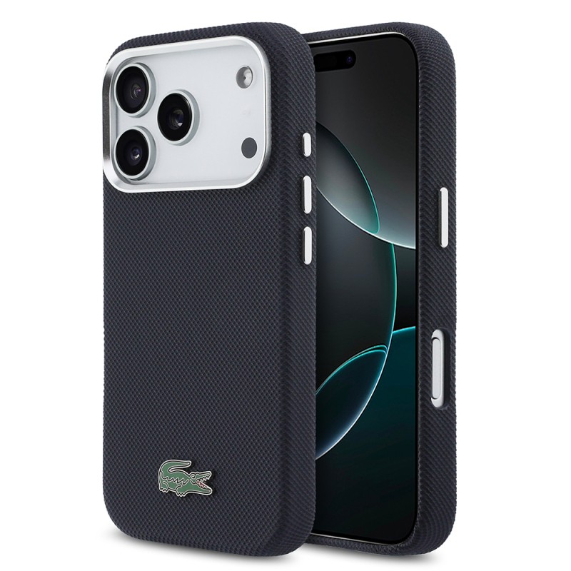 Apple iPhone 17 Pro Kılıf Lacoste Orjinal Lisanslı M-Safe Şarj Özellikli PVC Pike Desenli Arka Yüzey İkonik Timsah Dokuma Logolu Kapak - 15