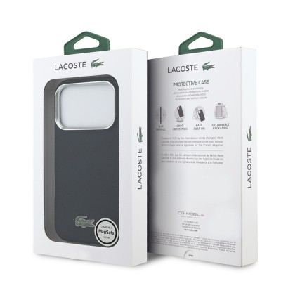 Apple iPhone 17 Pro Kılıf Lacoste Orjinal Lisanslı M-Safe Şarj Özellikli PVC Pike Desenli Arka Yüzey İkonik Timsah Dokuma Logolu Kapak - 23