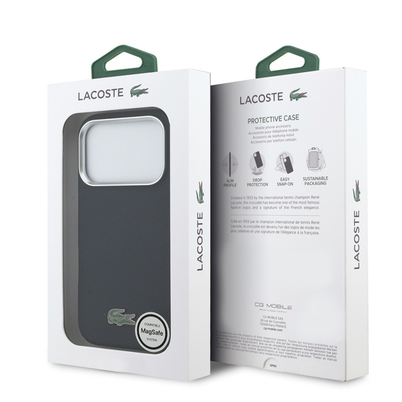 Apple iPhone 17 Pro Kılıf Lacoste Orjinal Lisanslı M-Safe Şarj Özellikli PVC Pike Desenli Arka Yüzey İkonik Timsah Dokuma Logolu Kapak - 23