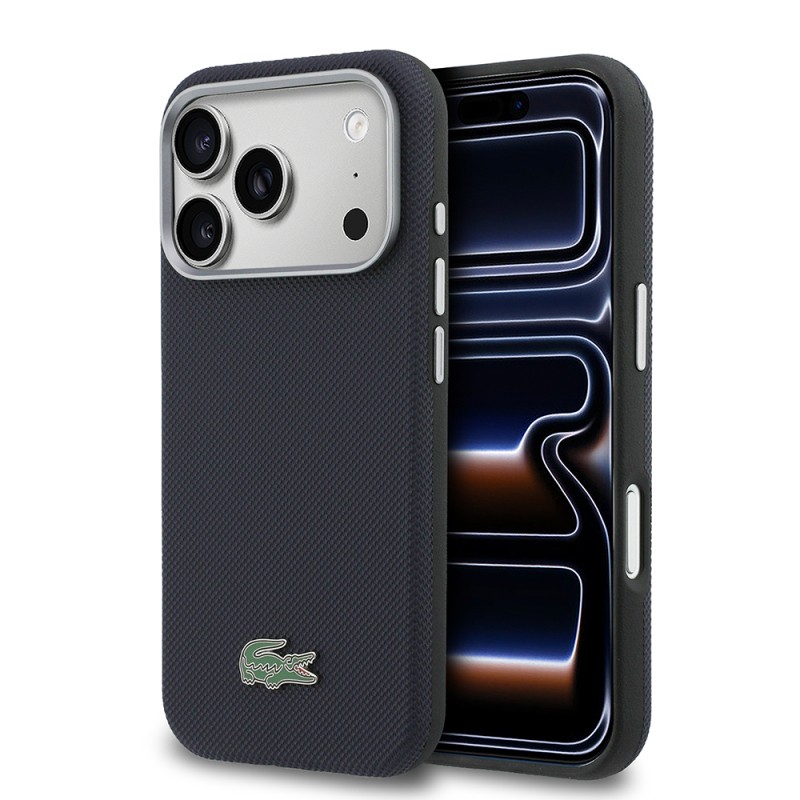 Apple iPhone 17 Pro Kılıf Lacoste Orjinal Lisanslı M-Safe Şarj Özellikli PVC Yarı Pike Desenli Arka Yüzey İkonik Timsah Dokuma Logolu Kapak - 2