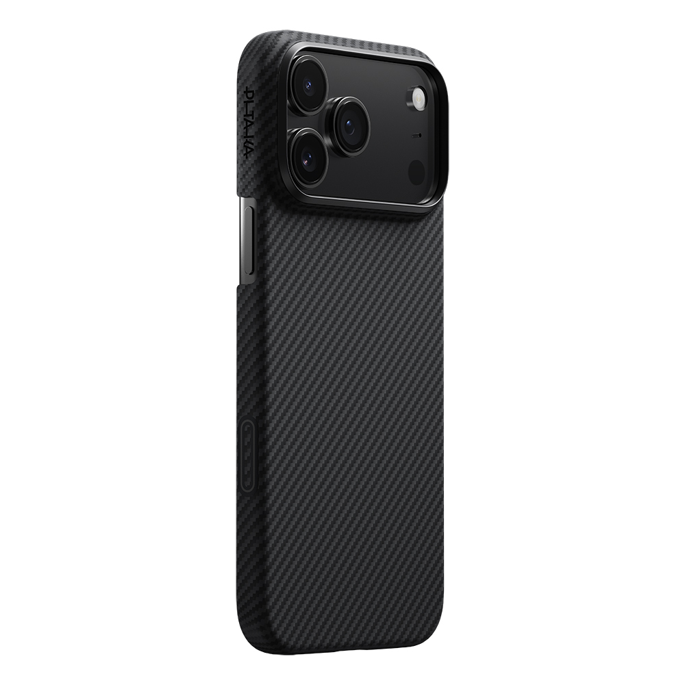Apple iPhone 17 Pro Kılıf M-safe Şarj Özellikli 1500D Aramid Fiber Pitaka Ultra-Slim Classic Serisi Black-Grey Twill Kapak - Siyah-Gri
