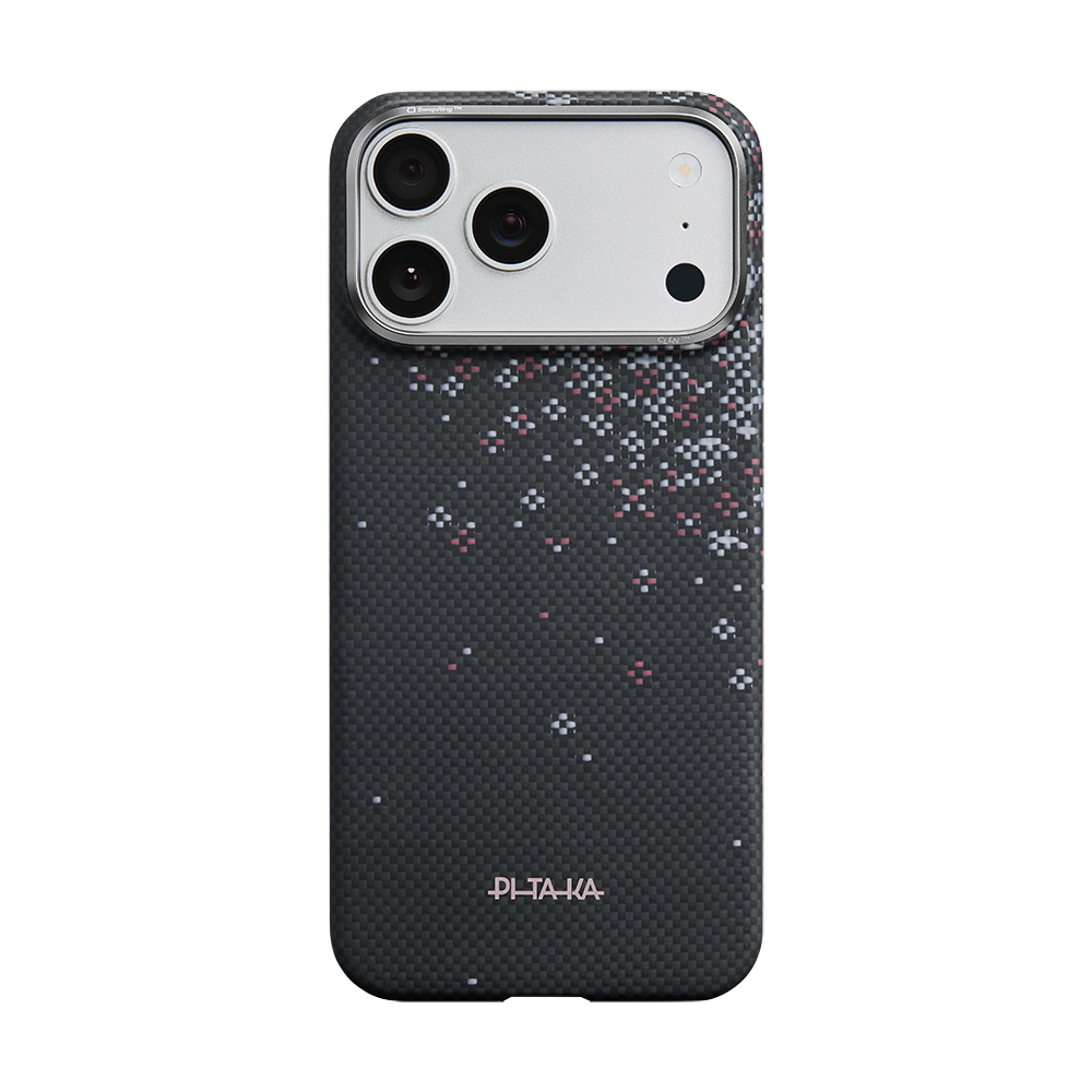 Apple iPhone 17 Pro Kılıf M-safe Şarj Özellikli Aramid Fiber Pitaka Sakura Hours Serisi Kapak - Siyah