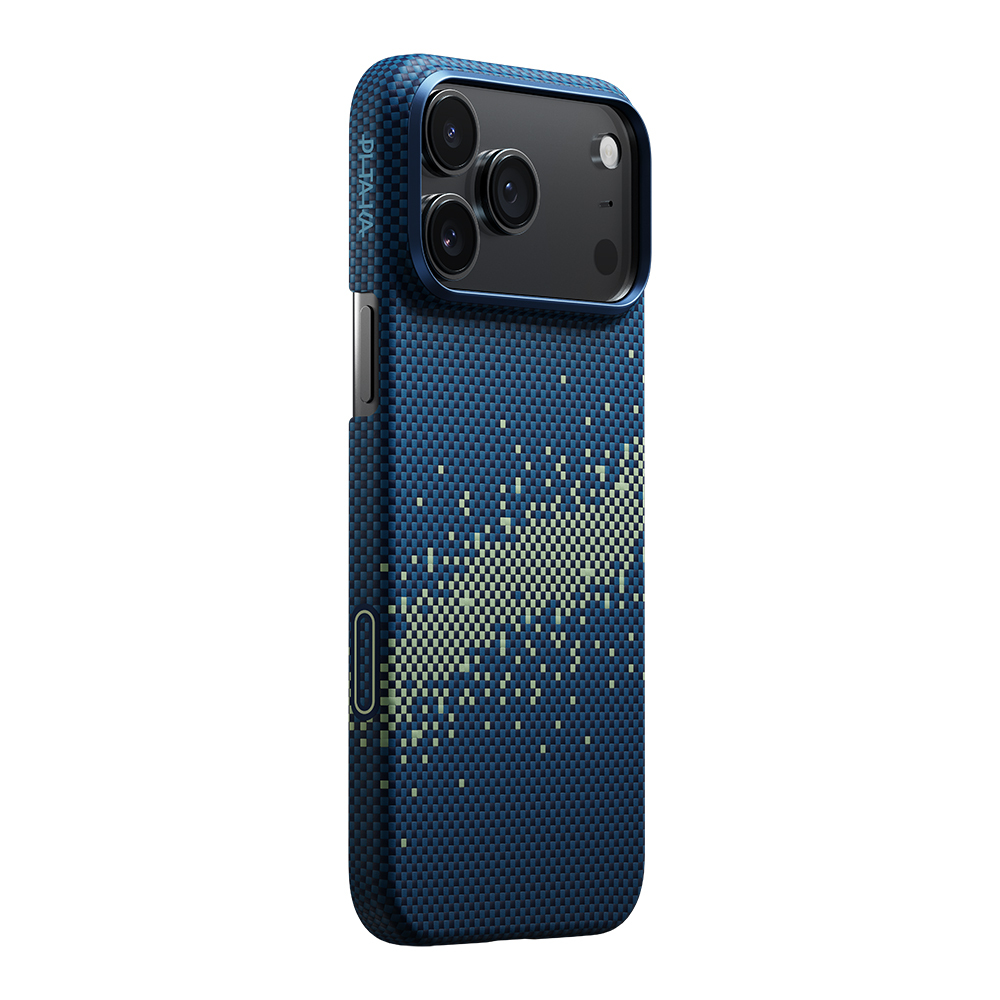 Apple iPhone 17 Pro Kılıf M-safe Şarj Özellikli Aramid Fiber Pitaka Tactile Woven Starpeak Serisi Milky Way Galaxy Kapak - Mavi