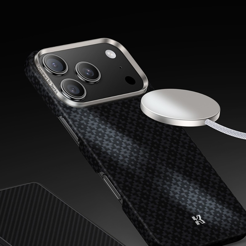 Apple iPhone 17 Pro Kılıf M-Safe Şarj Özellikli Benks ArmorAir ArmorGrid Serisi Kevlar Karbon Kapak - 25