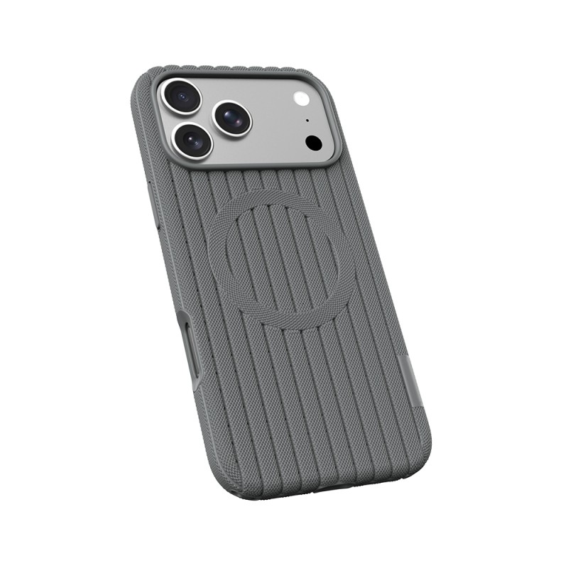 Apple iPhone 17 Pro Kılıf M-Safe Şarj Özellikli Çizgi Desenli Kumaş Dokulu Zore Paris Lorin Kapak - 17