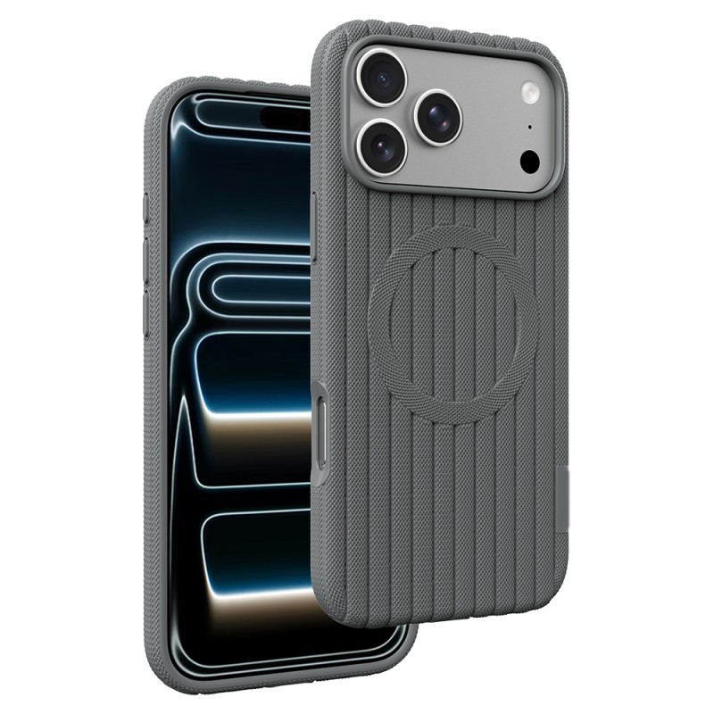 Apple iPhone 17 Pro Kılıf M-Safe Şarj Özellikli Çizgi Desenli Kumaş Dokulu Zore Paris Lorin Kapak - 54