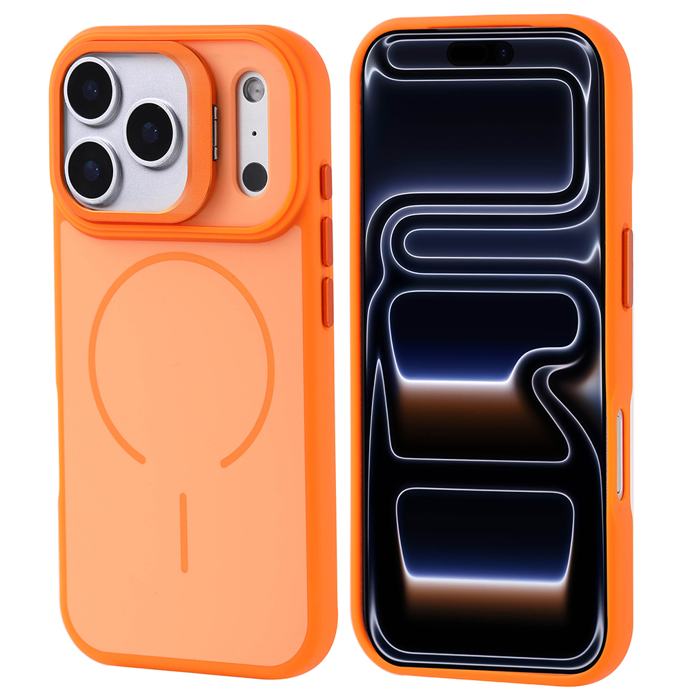 iPhone 17 Pro Kılıf M-safe Şarj Özellikli Kamera Standlı Zore Notron Kapak - Turuncu