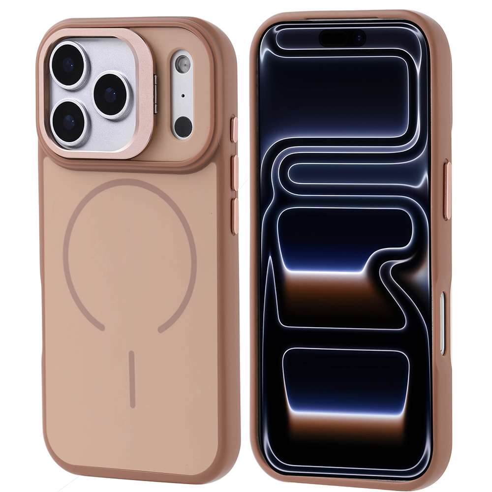 iPhone 17 Pro Kılıf M-safe Şarj Özellikli Kamera Standlı Zore Notron Kapak - Gold
