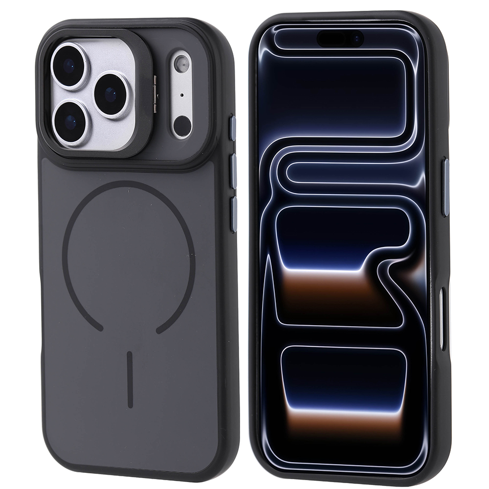 iPhone 17 Pro Kılıf M-safe Şarj Özellikli Kamera Standlı Zore Notron Kapak - Siyah