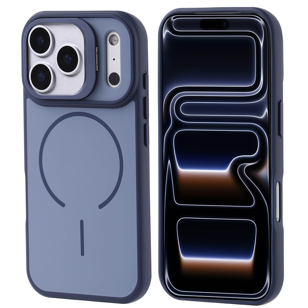 iPhone 17 Pro Kılıf M-safe Şarj Özellikli Kamera Standlı Zore Notron Kapak - Lacivert