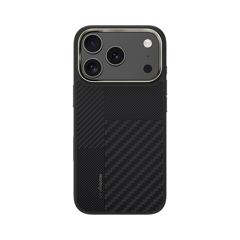 Apple iPhone 17 Pro Kılıf M-safe Şarj Özellikli Karbon Fiber Benks Montage Hybrid ArmorPro Kevlar Kapak - Siyah