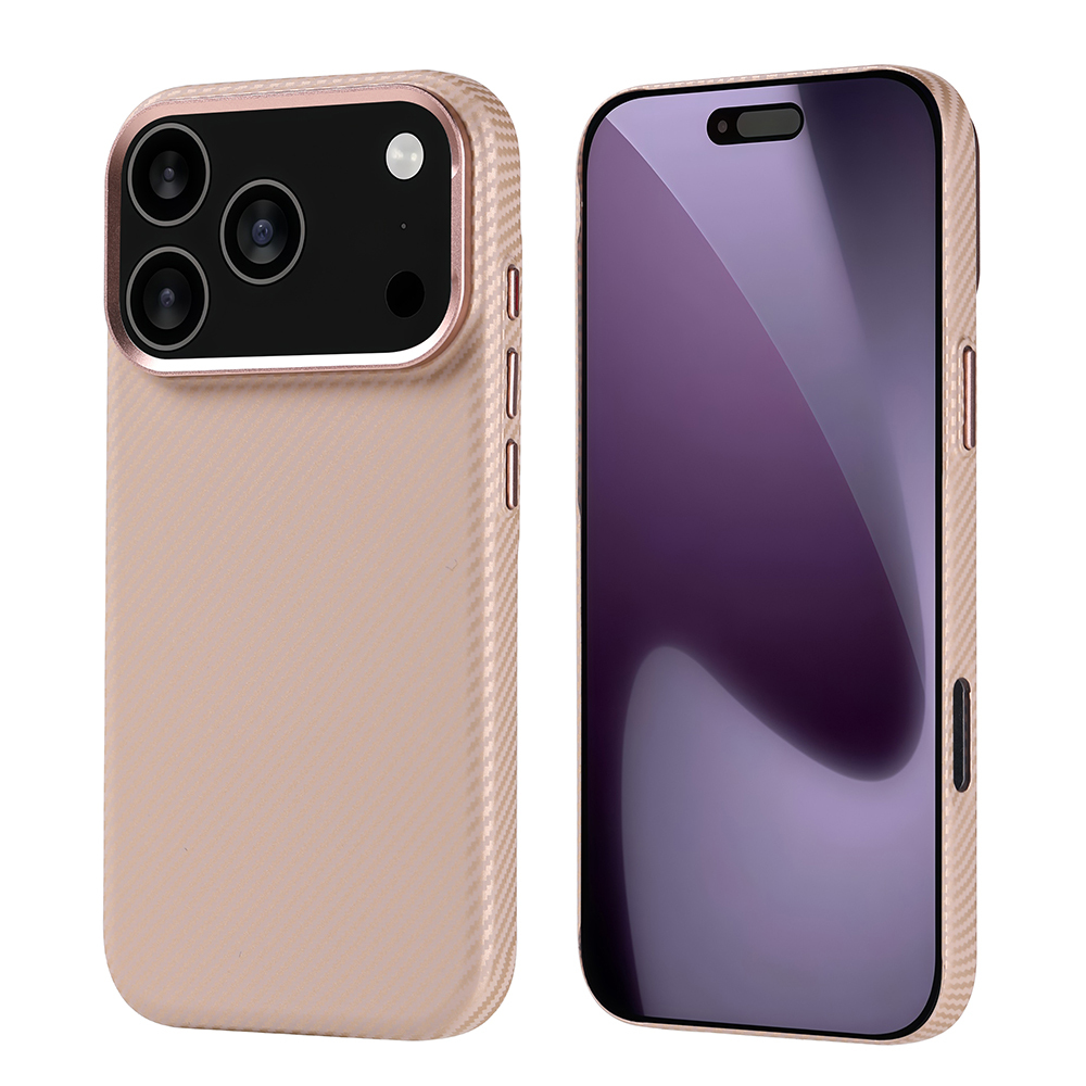 iPhone 17 Pro Kılıf M-safe Şarj Özellikli Karbon Fiber Görünümlü NXXA Nekst Kapak - Bej