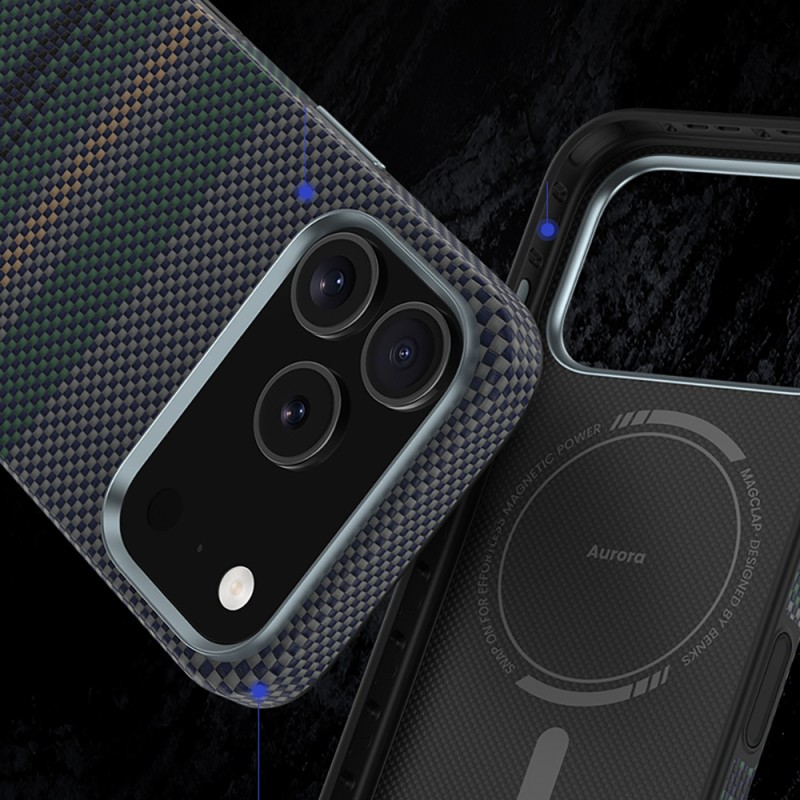 Apple iPhone 17 Pro Kılıf M-safe Şarj Özellikli Karbon Fiber Tasarımlı Benks Aurora ArmorPro Kevlar Kapak - 6