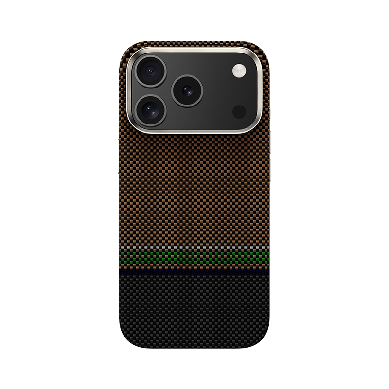 Apple iPhone 17 Pro Kılıf M-safe Şarj Özellikli Karbon Fiber Tasarımlı Benks Prestige ArmorPro Kevlar Kapak - Gold