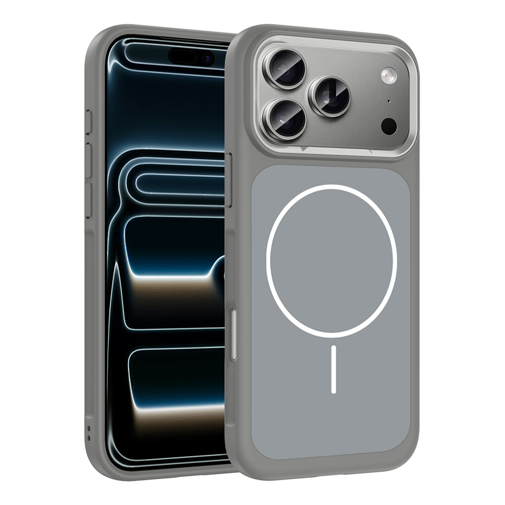 iPhone 17 Pro Kılıf M-Safe Şarj Özellikli Metal Kamera Çerçeveli NXXA Sanremo Silikon Kapak - Gri