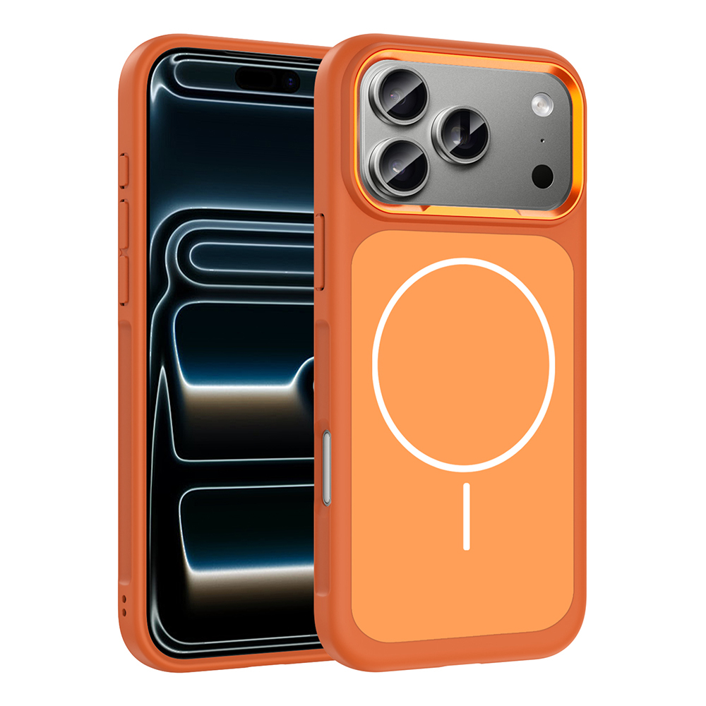iPhone 17 Pro Kılıf M-Safe Şarj Özellikli Metal Kamera Çerçeveli NXXA Sanremo Silikon Kapak - Turunc