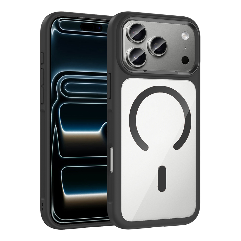 iPhone 17 Pro Kılıf M-Safe Şarj Özellikli Metal Kamera Çerçeveli Zore Tiko Kapak - Siyah