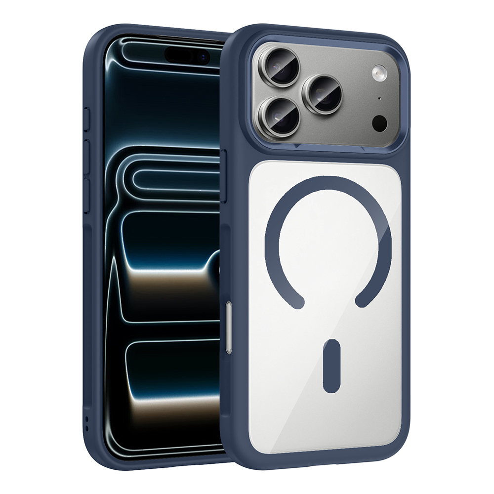 iPhone 17 Pro Kılıf M-Safe Şarj Özellikli Metal Kamera Çerçeveli Zore Tiko Kapak - Lacivert