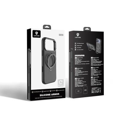 Apple iPhone 17 Pro Kılıf M-safe Şarj Özellikli Metal Standlı Sıvı Silikon Lenyes CK223 Kapak - 15