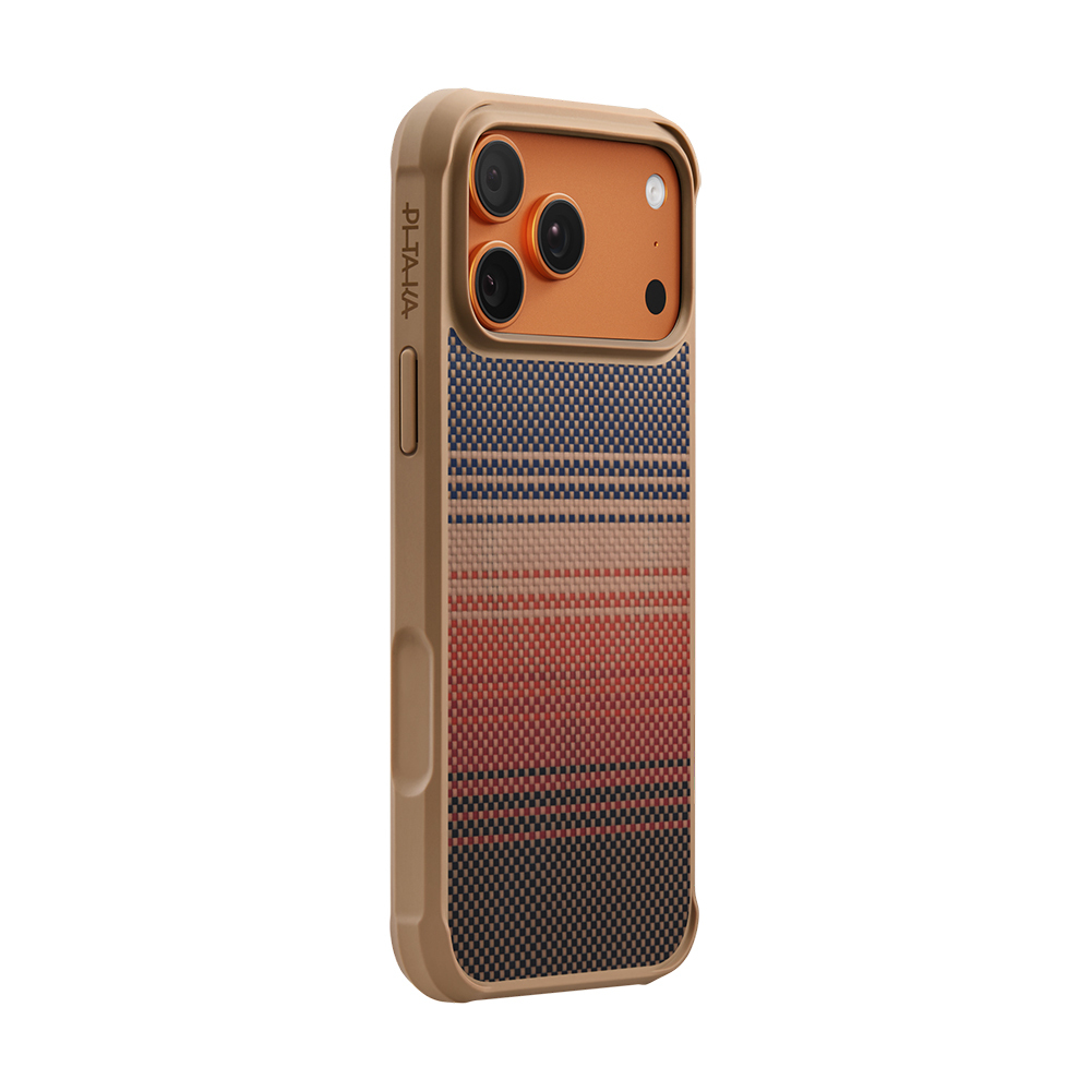 Apple iPhone 17 Pro Kılıf M-safe Şarj Özellikli Pitaka Tactile Woven Sunset-Moonrise Aramid Pro Guard Serisi Kapak - Kahverengi