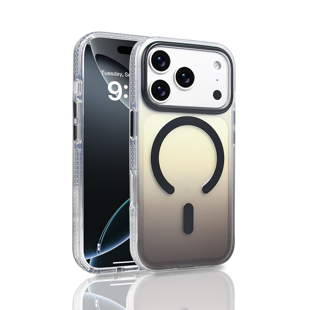 iPhone 17 Pro Kılıf M-safe Şarj Özellikli Transparan Renk Geçişli NXXA Toros Kapak - Siyah