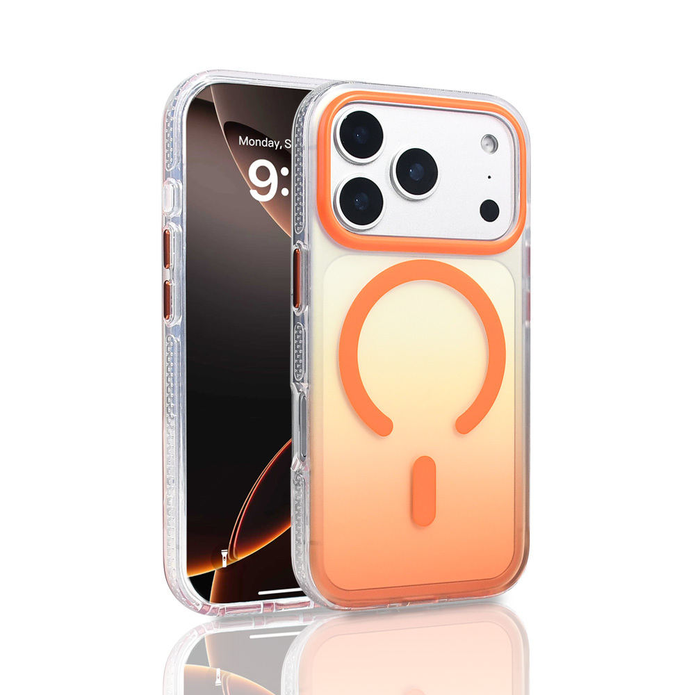 iPhone 17 Pro Kılıf M-safe Şarj Özellikli Transparan Renk Geçişli NXXA Toros Kapak - Turuncu