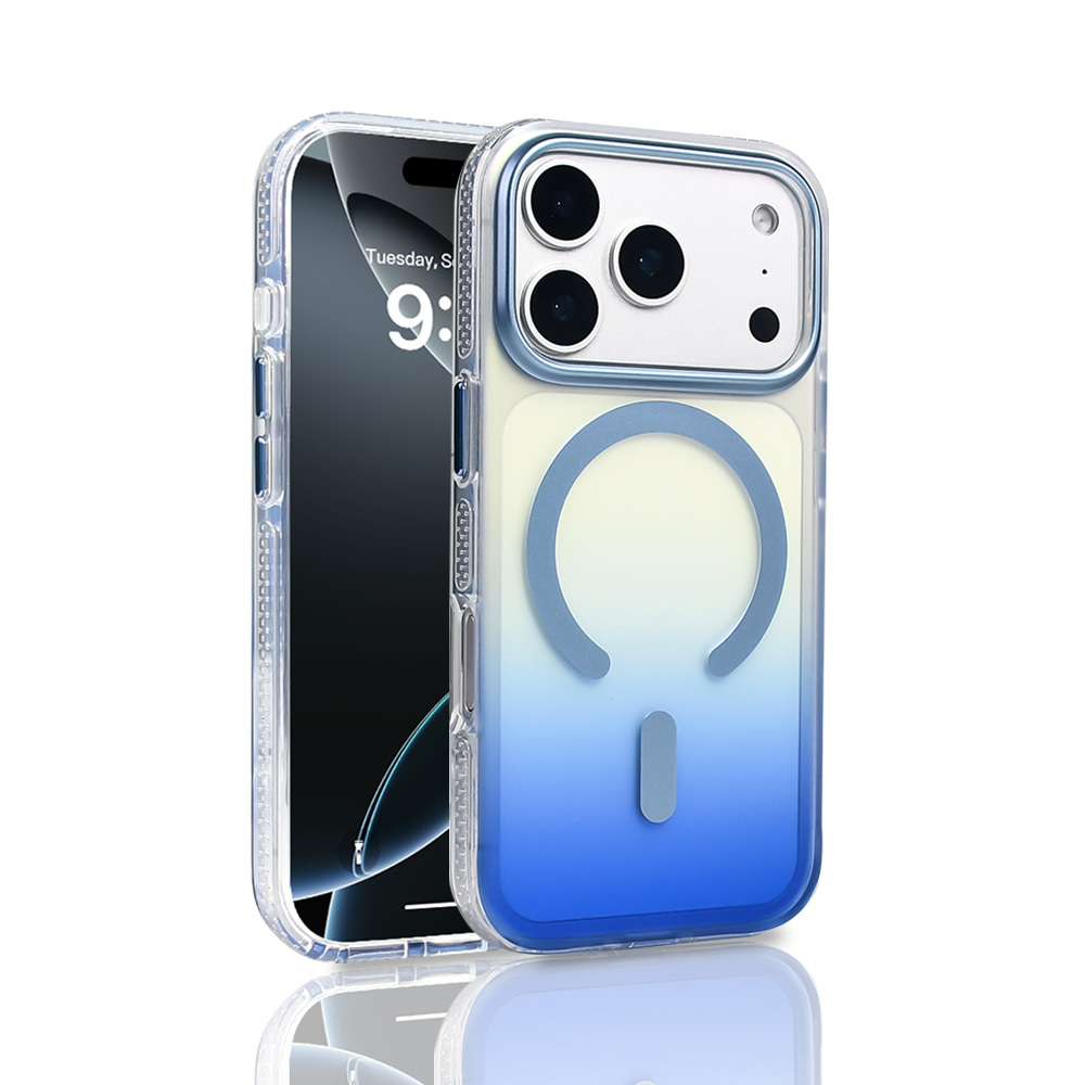 iPhone 17 Pro Kılıf M-safe Şarj Özellikli Transparan Renk Geçişli NXXA Toros Kapak - Mavi