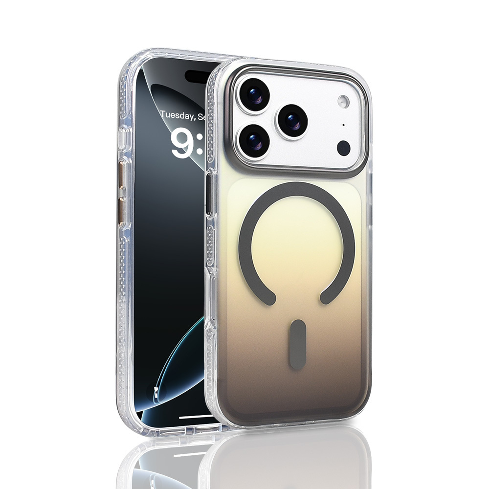 iPhone 17 Pro Kılıf M-safe Şarj Özellikli Transparan Renk Geçişli NXXA Toros Kapak - Gri