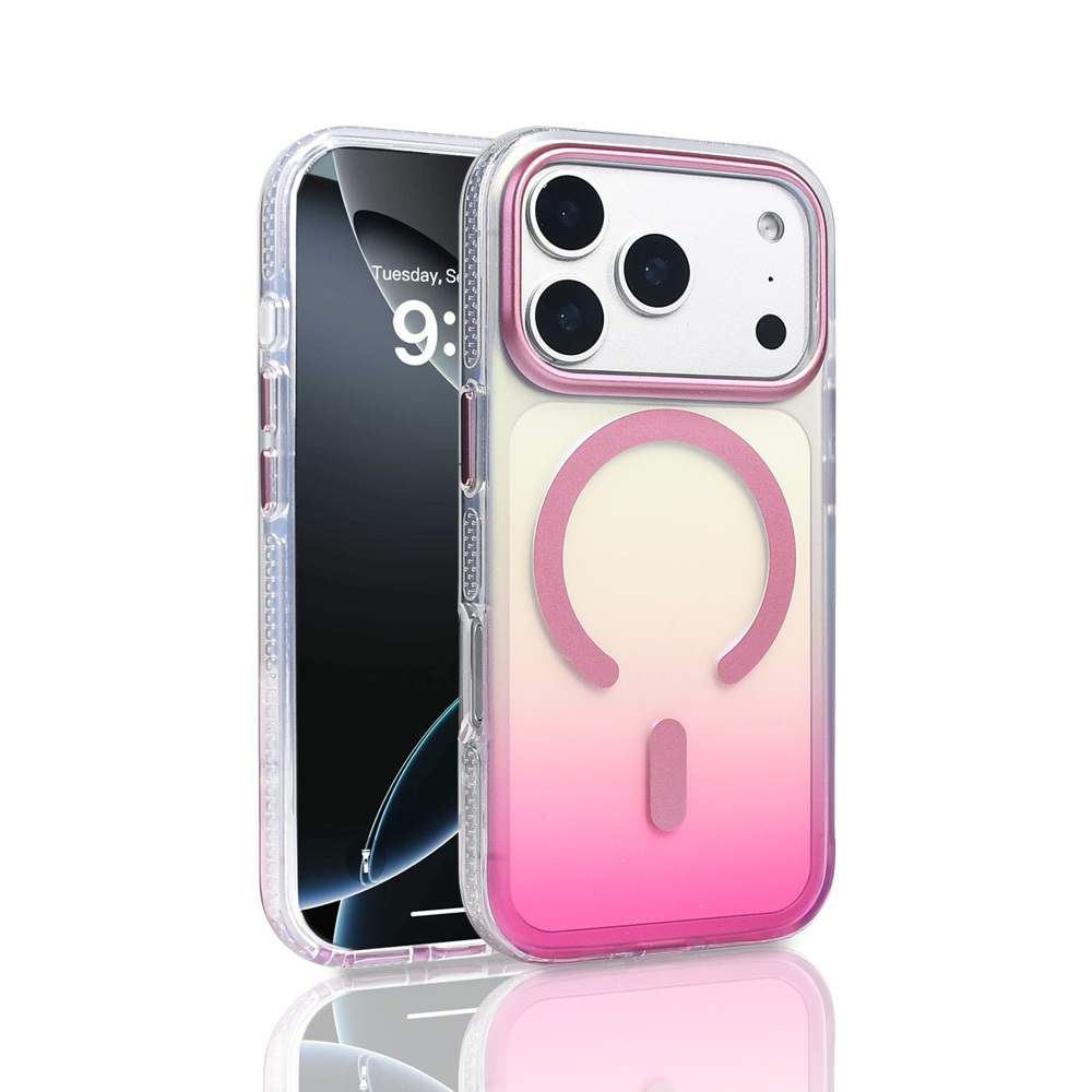 iPhone 17 Pro Kılıf M-safe Şarj Özellikli Transparan Renk Geçişli NXXA Toros Kapak - Rose Pembe